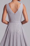 Light Grey Sheath V-Neck Sequin Mother of the Bride Dress with Chiffon Overlay