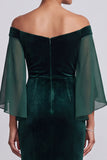 Dark Green Off the Shoulder Mermaid Velvet Formal Dress with Short Sleeves