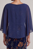Floral Velvet Sheath Dark Blue Mother of the Bride Dress with Cape