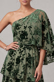 Dusty Sage Floral Burnout Tiered A Line One Shoulder Mother of the Bride Dress