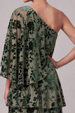 Dusty Sage Floral Burnout Tiered A Line One Shoulder Mother of the Bride Dress