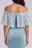 Light Blue Appliqued Mermaid Off the Shoulder Velvet Maxi Dress