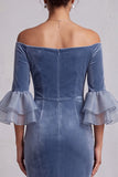 Off the Shoulder Dusty Blue Mermaid Velvet Mother of the Bride Dress with Rhinestones