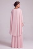 Blush Chiffon Beaded A Line 2 Piece Mother of the Bride Dress with Cape