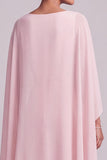 Blush Chiffon Beaded A Line 2 Piece Mother of the Bride Dress with Cape