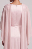 Blush Bateau Neck Satin A Line Long Mother of the Bride Dress with Cape Sleeves