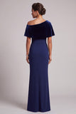 Dark Blue Mermaid Asymmetrical Neck Long Formal Dress with Rhinestones
