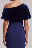 Dark Blue Mermaid Asymmetrical Neck Long Formal Dress with Rhinestones