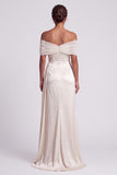 Ivory Sheath Beaded Off the Shoulder Formal Dress with Drape