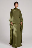 Olive High Neck Sheath Long Mother of the Bride Dress with Cape Sleeves