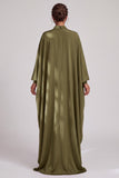 Olive High Neck Sheath Long Mother of the Bride Dress with Cape Sleeves