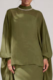 Olive High Neck Sheath Long Mother of the Bride Dress with Cape Sleeves