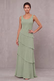 Dusty Sage Tiered Chiffon Mother of the Bride Dress with Cape
