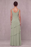 Dusty Sage Tiered Chiffon Mother of the Bride Dress with Cape