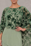 Dusty Sage Tiered Chiffon Mother of the Bride Dress with Cape