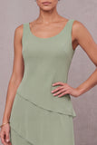 Dusty Sage Tiered Chiffon Mother of the Bride Dress with Cape