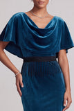 Peacock Blue Cowl Neck Velvet Mermaid Long Mother of the Bride Dress