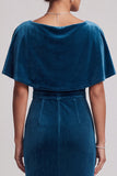 Peacock Blue Cowl Neck Velvet Mermaid Long Mother of the Bride Dress