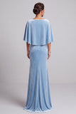 Light Blue 3D Flower Mermaid Velvet Mother of the Bride Dress with Cape Sleeves