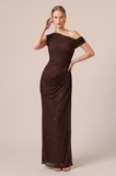 Glitter Espresso Sheath Asymmetrical Neck Long Formal Dress