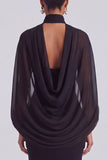 Black High Neck Sheath Long Formal Dress with Cape Sleeves
