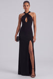 Black Halter Keyhole Backless Sheath Long Formal Dress with Slit
