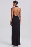 Black Halter Keyhole Backless Sheath Long Formal Dress with Slit