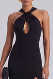 Black Halter Keyhole Backless Sheath Long Formal Dress with Slit