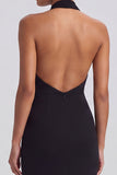 Black Halter Keyhole Backless Sheath Long Formal Dress with Slit