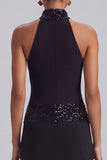 High Neck Black A Line Long Formal Dress with Sequins