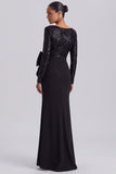 Long Sleeve Black Mermaid Sequin Formal Dress with Bow