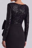 Long Sleeve Black Mermaid Sequin Formal Dress with Bow