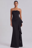Black Strapless Mermaid Long Formal Dress with Sash