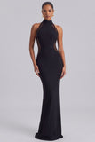 Mermaid Black High Neck Long Formal Dress with Back Slit