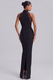 Mermaid Black High Neck Long Formal Dress with Back Slit