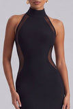Mermaid Black High Neck Long Formal Dress with Back Slit