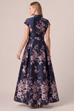 Floral A Line Collar Jacquard Navy Mother of the Bride Dress with Belt