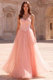 Pink A Line Tulle Corset Sweetheart Prom Dress with Beading