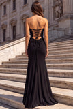Black Mermaid Sweetheart Rhinestone Long Prom Dress with Slit