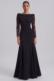 Black Long Sleeve Bateau Neck Mermaid Formal Dress with Rhinestones