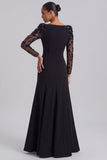 Black Long Sleeve Bateau Neck Mermaid Formal Dress with Rhinestones