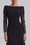 Black Long Sleeve Bateau Neck Mermaid Formal Dress with Rhinestones