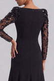 Black Long Sleeve Bateau Neck Mermaid Formal Dress with Rhinestones
