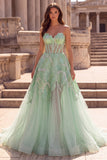 Mint Green Strapless Rhinestone Corset A Line Prom Dress