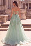 Mint Green Strapless Rhinestone Corset A Line Prom Dress