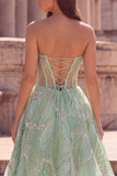 Mint Green Strapless Rhinestone Corset A Line Prom Dress