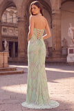 Halter Mermaid Rhinestone Mint Green Prom Dress with Slit