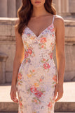 Pink Flower Mermaid Sequin Prom Dress with Lace-up Back