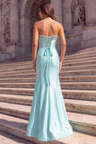 Mint Corset Sweetheart Beaded Mermaid Prom Dress with Slit