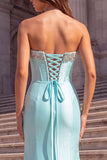 Mint Corset Sweetheart Beaded Mermaid Prom Dress with Slit